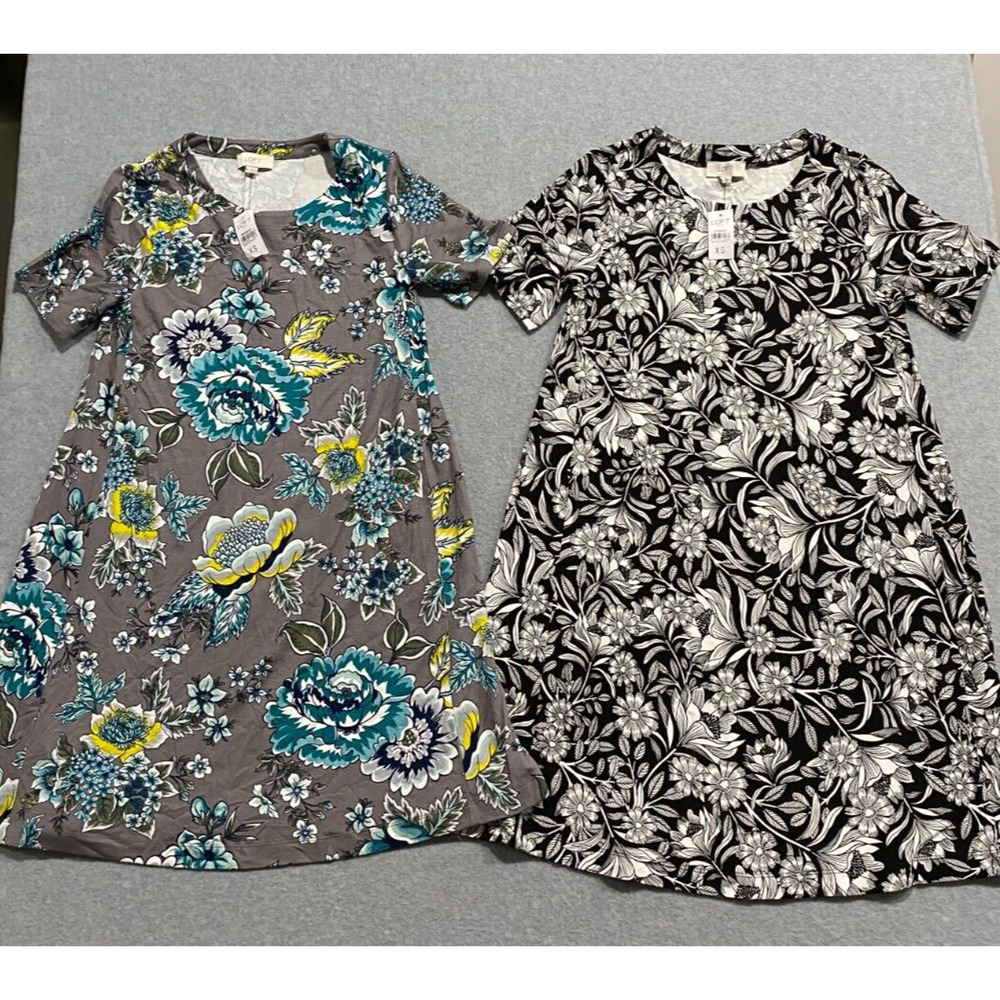 ANN TAYLOR LOFT Dress Lot of 2 XS Black/White Floral, Gray/Teal/Yellow NWT!